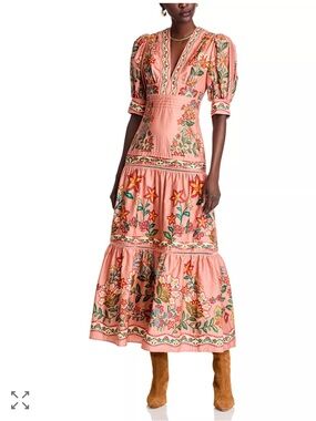 FARM Rio Pink Garden Delight Short Sleeve Maxi Dress size XS tailored